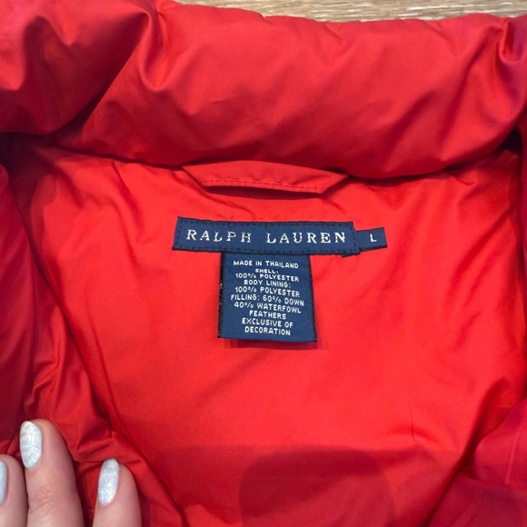 Ralph Lauren Puffer Vest Red Zip Up Embroidered Logo Women Man Size L goose down - Picture 3 of 7